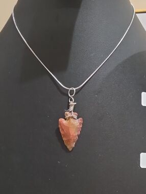 Artisan Pink-Orange Arrowhead Pendant Necklace with Silver Chain